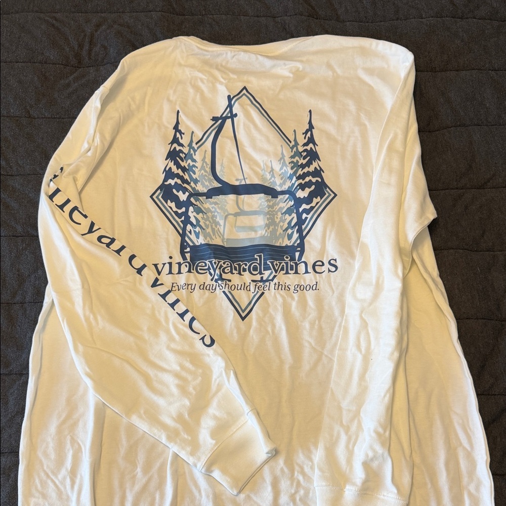 Vineyard Vines White Long Sleeve Tee with Blue Outdoor Graphic